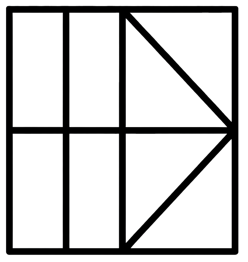 Outline of a photography or art display wall with nine rectangular picture frames, some with empty spaces.