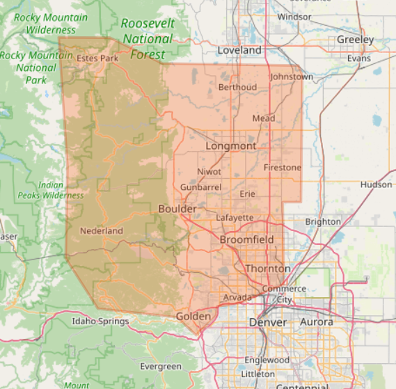 Map of the greater Boulder area showing the areas I typically work in. I do work outside of these areas, so contact me if you're looking somewhere else.