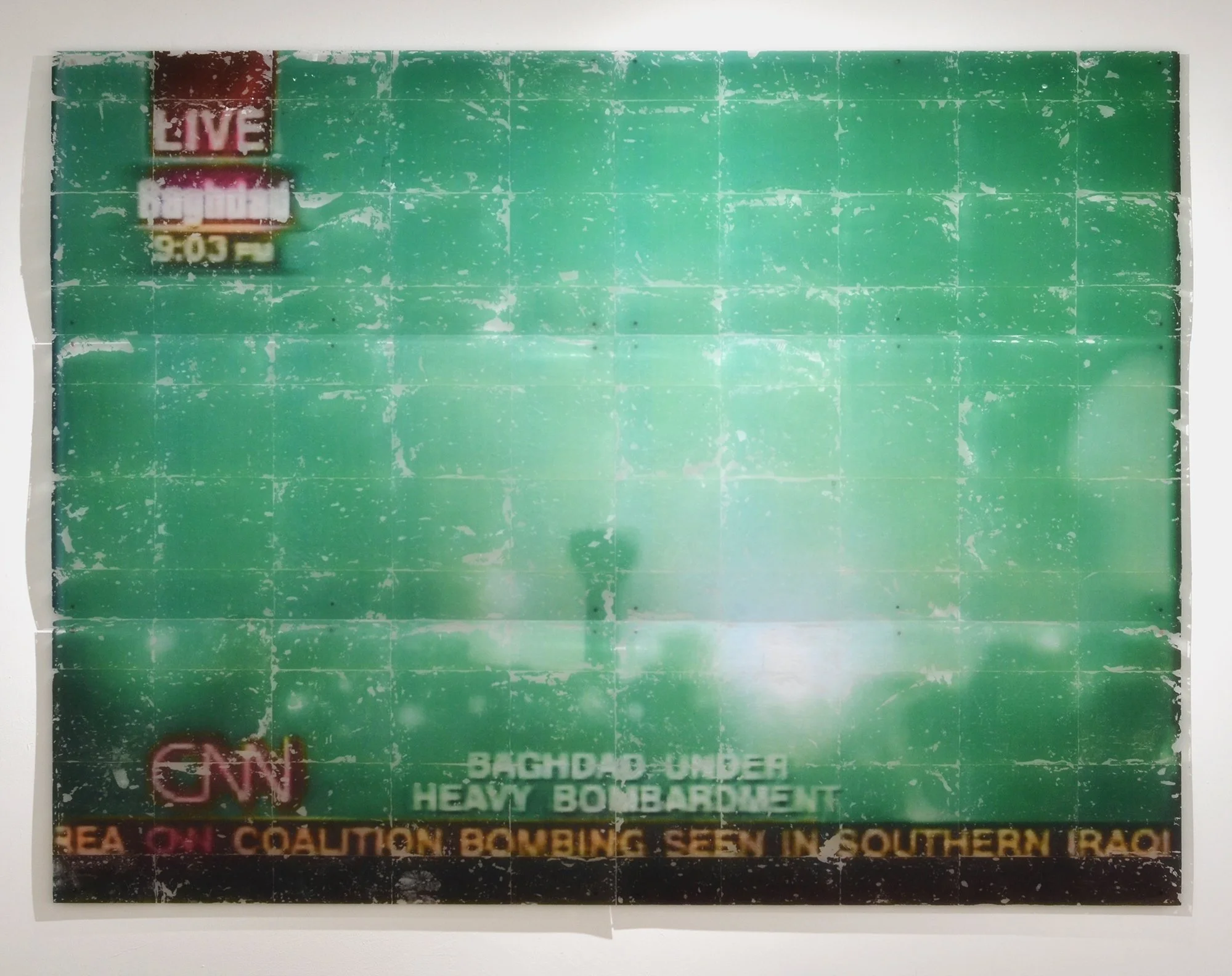 Shock and Awe, 73.5 in. x 97 in., Laser toner and acrylic gel medium on polycarbonate