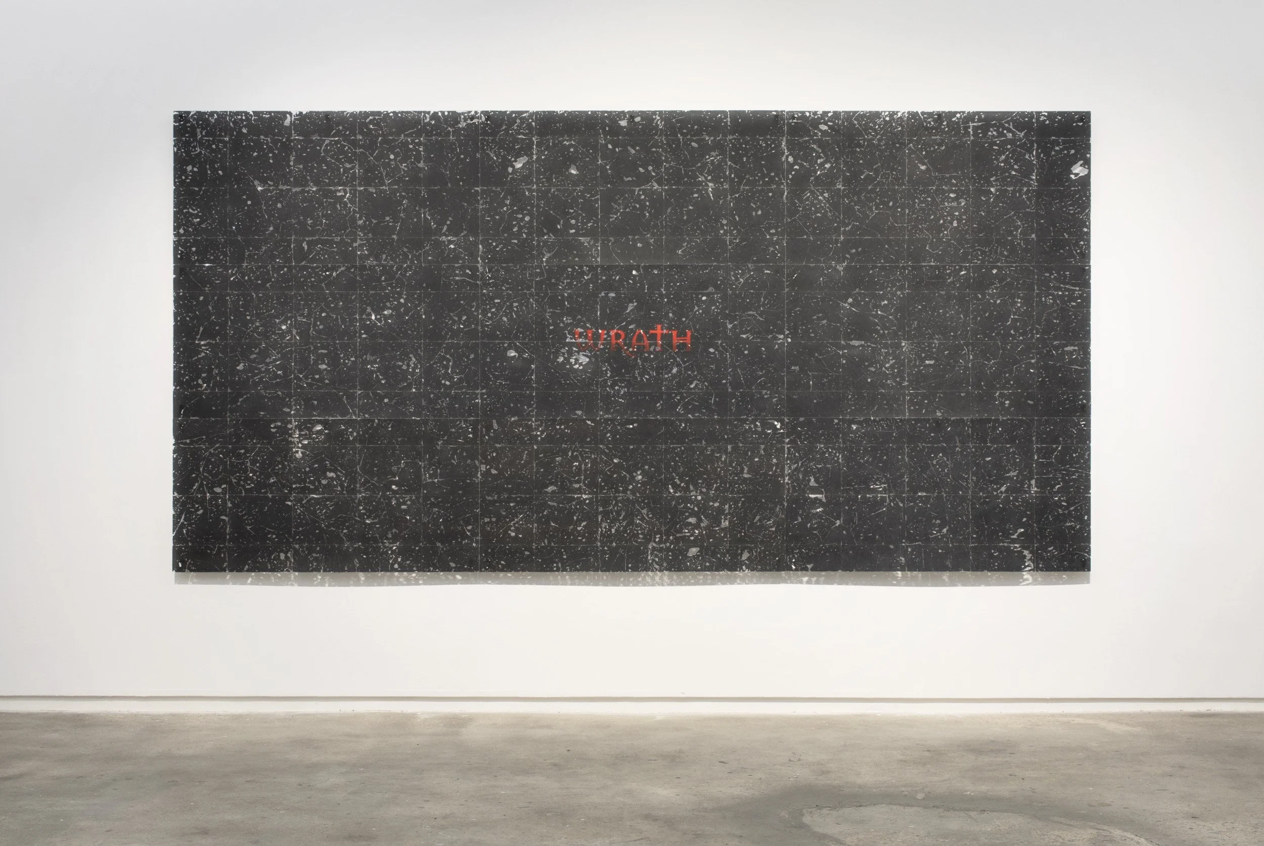 Wrath, Laser toner, acrylic gel medium on polycarbonate, 73.5 in. x 145.5 in., 2020
