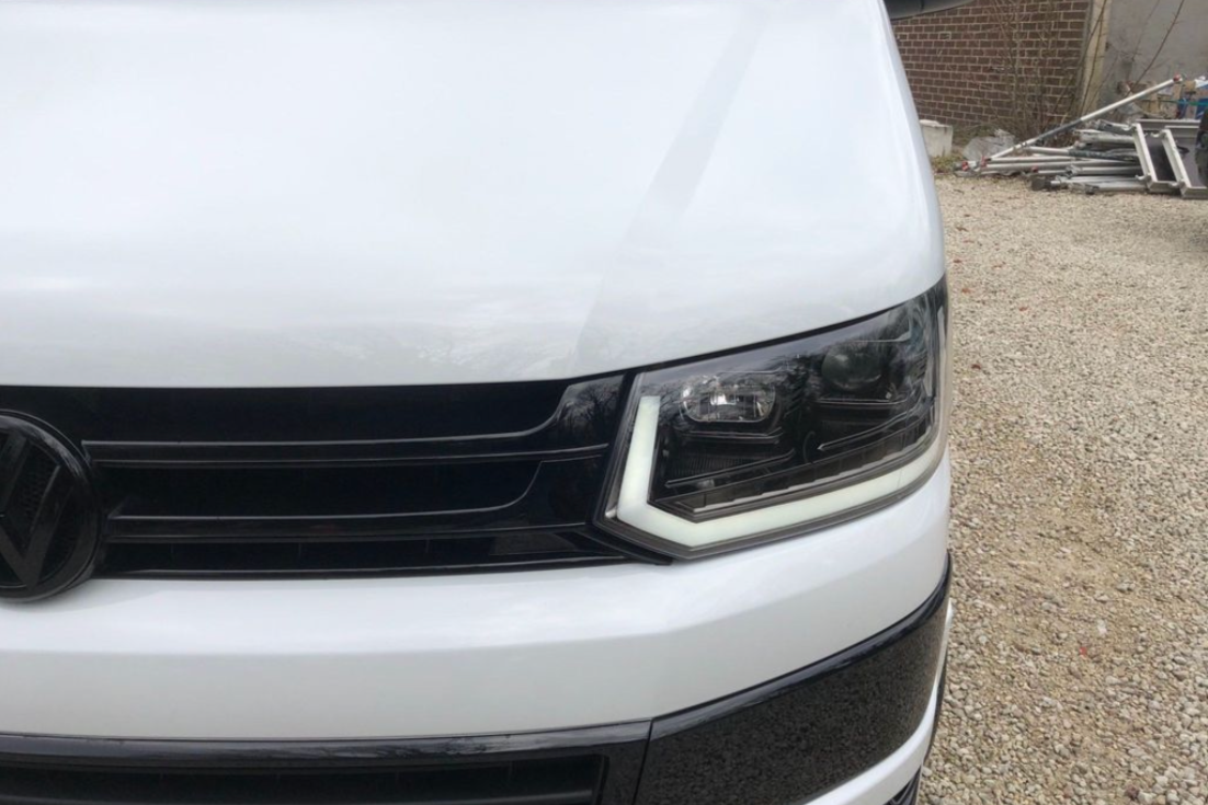 Close-up of the headlights with DRL 