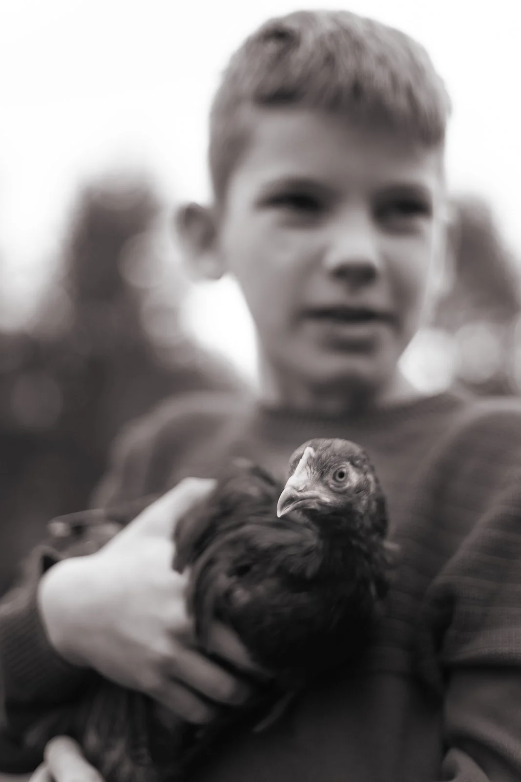 Family portrait in Doylestown PA with parents and two sons standing together outdoors, natural light and unposed connection