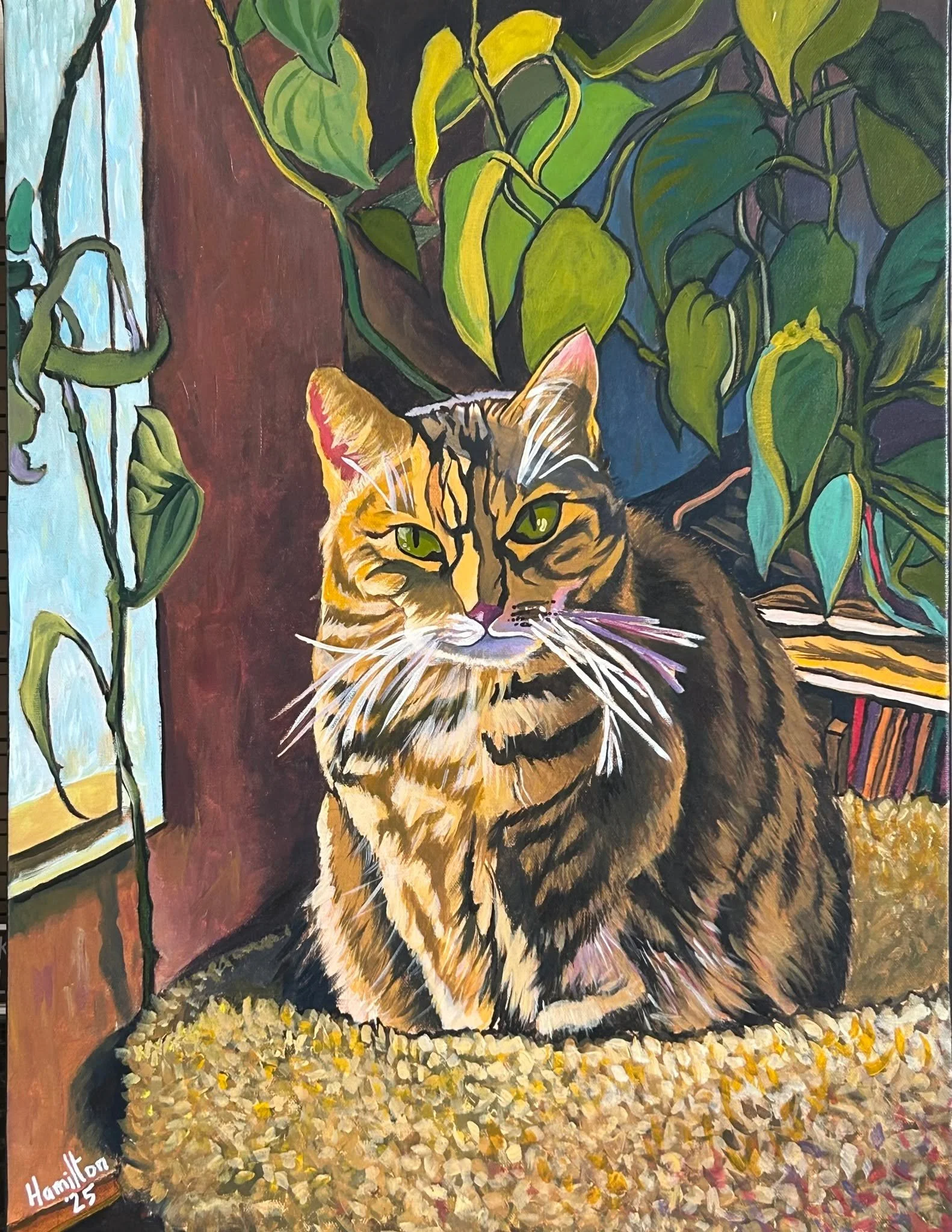 I don't often do pet portraits, but this wee lass is the last member of my immediate family that I had not painted yet. So this is "Shrimp", my daughter's family cat. Painted in Acrylic on canvass measuring 18" w x 24" h.