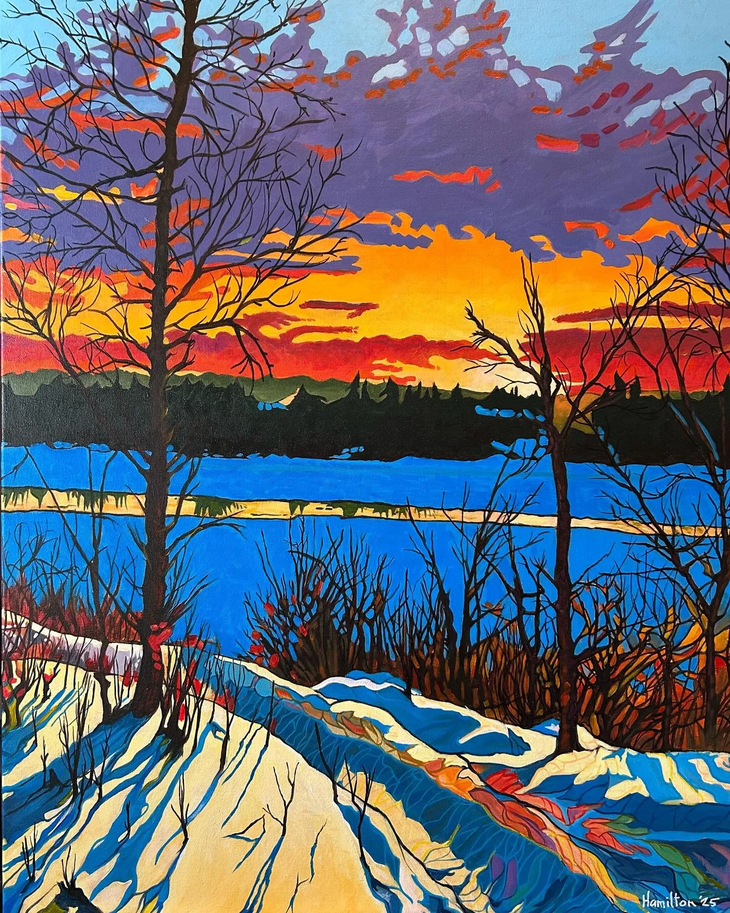 &ldquo;Winter&rsquo;s Morning&rdquo; Edmonton river valley in acrylic on canvas measuring 24&rdquo; X 30&rdquo;.