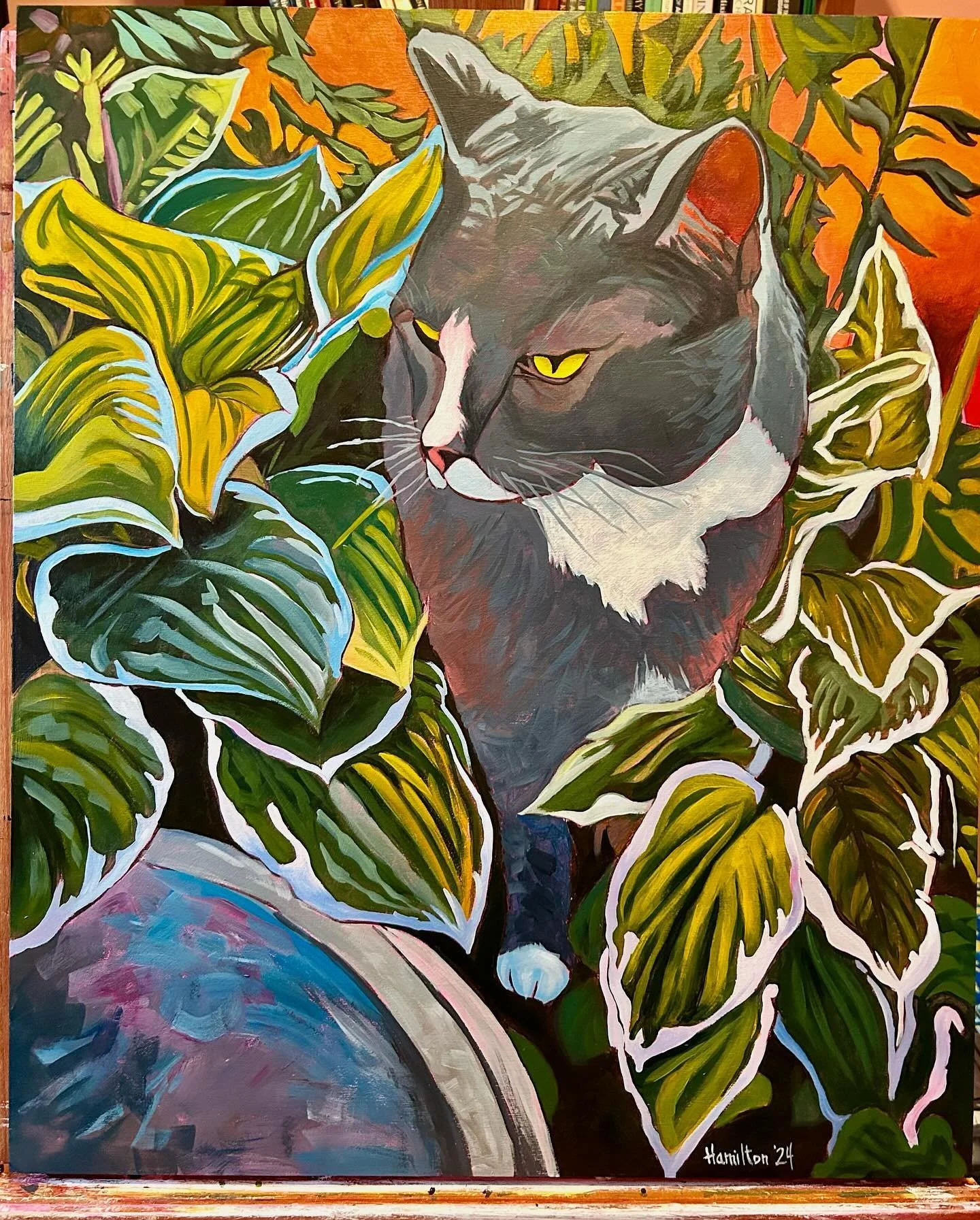 What a productive month it&rsquo;s been! I&rsquo;ve managed three new paintings since August, which is pretty prolific for me. This magnificent beast is inspired by our other cat, Chauncey. The painting is 20x 24 inches, acrylic on maple board, and I