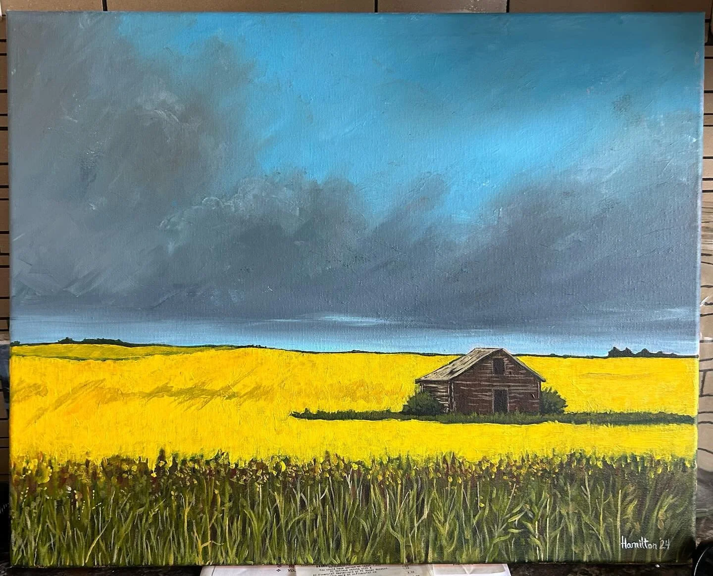 Here I reveal myself as a truly Canadian prairie artist with the classic Canola Field in the summer painting. I just felt I had to do at least one to feel as though I was fulfilling my artistic journey. At 16&rdquo; x 20&rdquo; it&rsquo;s not a huge 