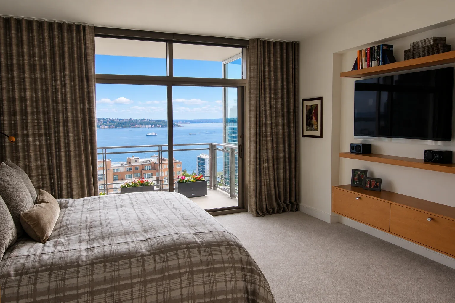 Upscale Bedroom with Waterfront City View.webp