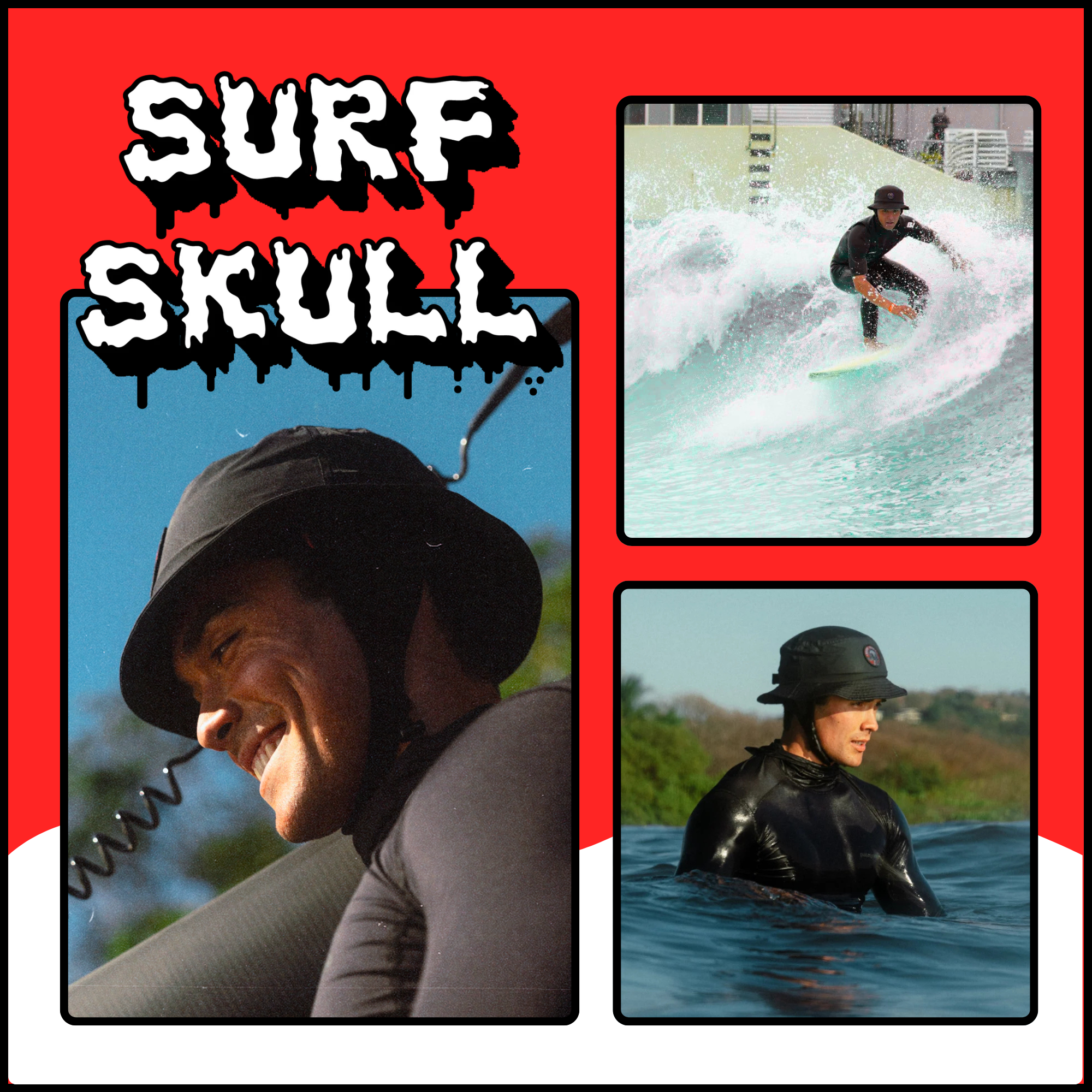 Composite of images showing people engaging in water activities like surfing and kayaking, with a logo for Sirre Skulle on the top left.