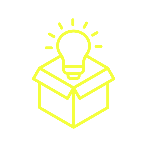 A light bulb glowing inside an open cardboard box.