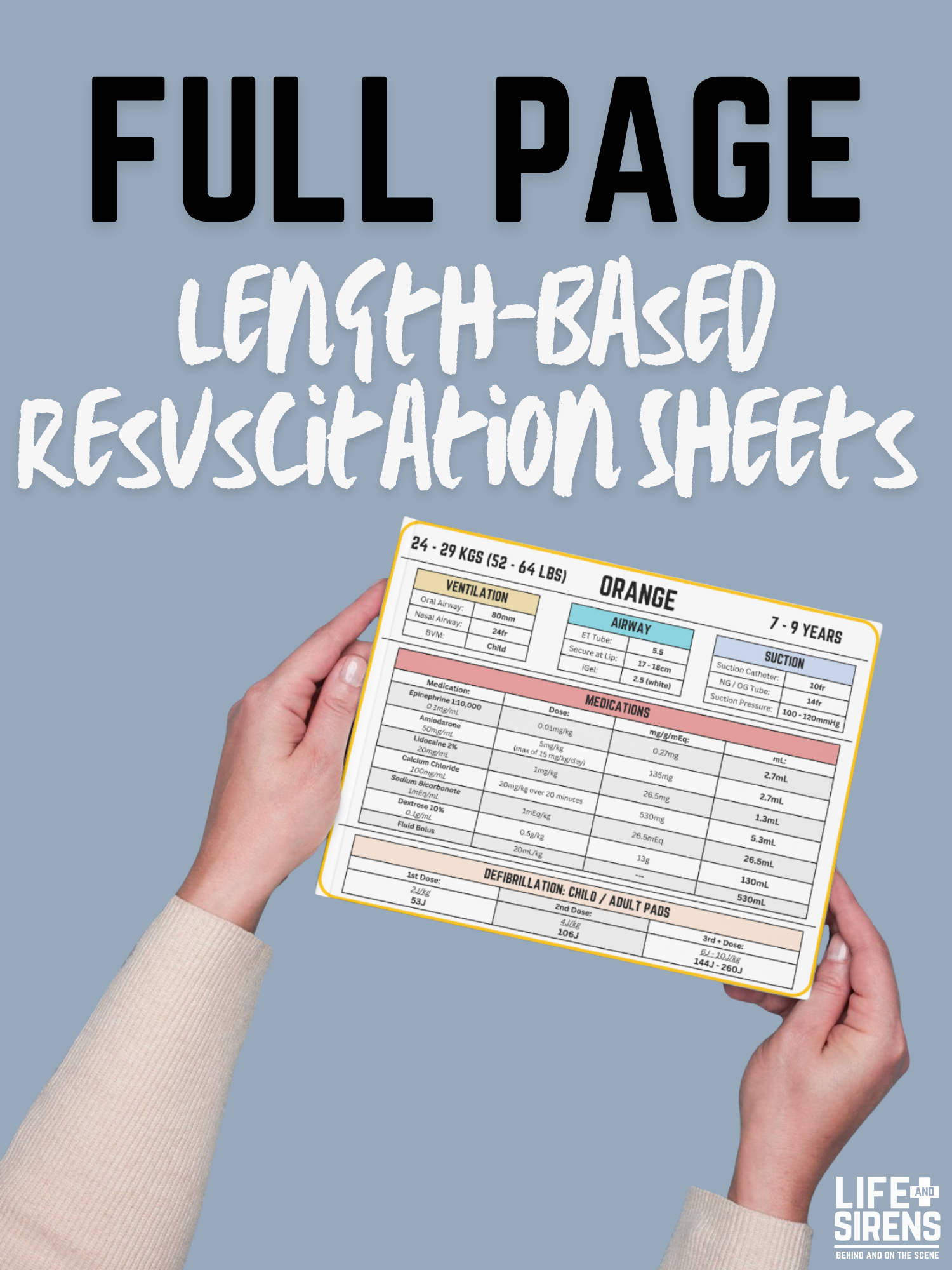 Length-Based Resuscitation Sheets — Full Page