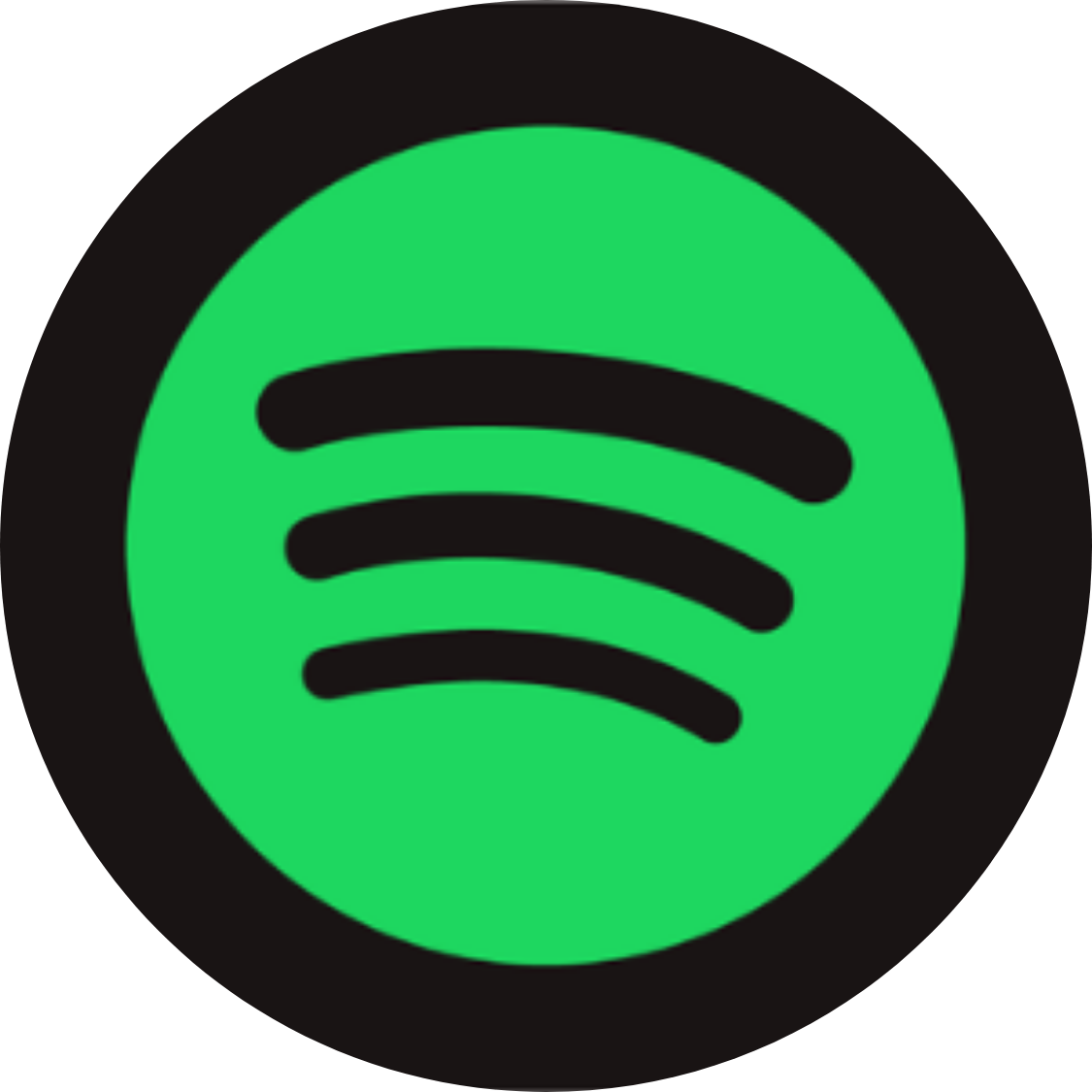 Green circle with black lines resembling a wifi or streaming icon.