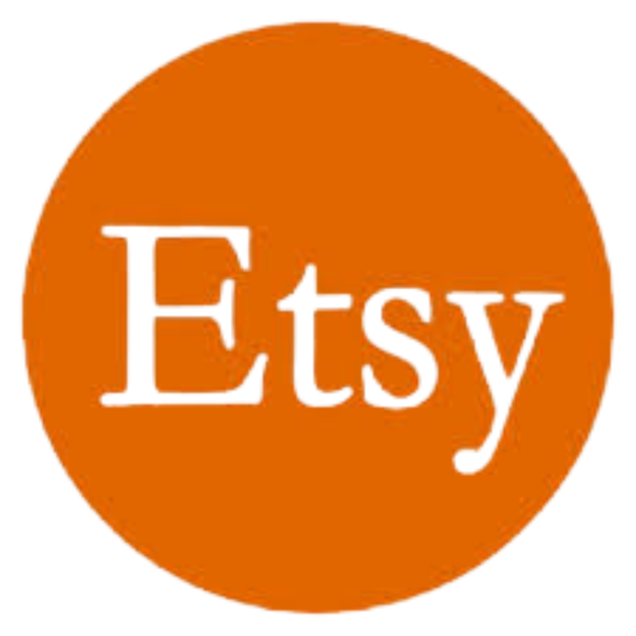 Orange circular button with the word 'Etsy' engraved in the center.