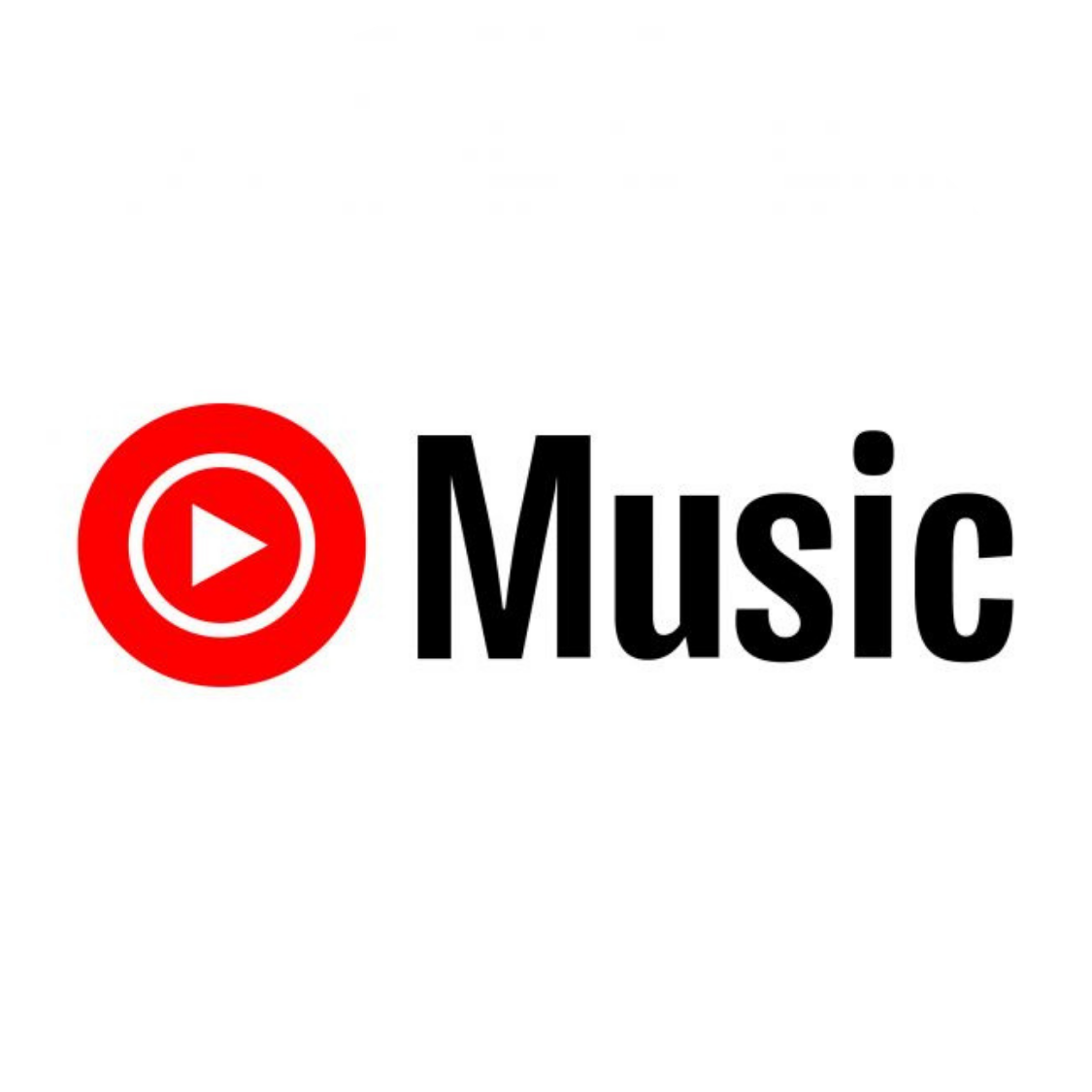 Music streaming app logo with red play button icon and the word 'Music' in black next to it.