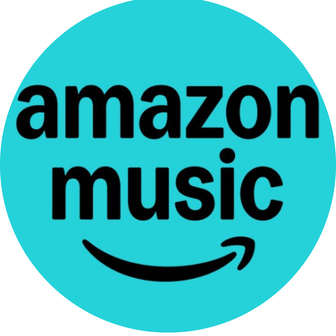 Amazon Music logo with a blue background, black text, and a smile at the bottom.