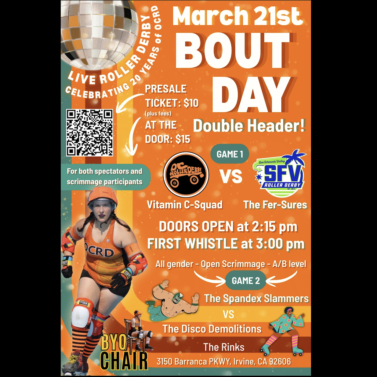 OCRD Vitamin C Squad vs SFV Roller Derby + Open Scrimmage (Disco Theme)