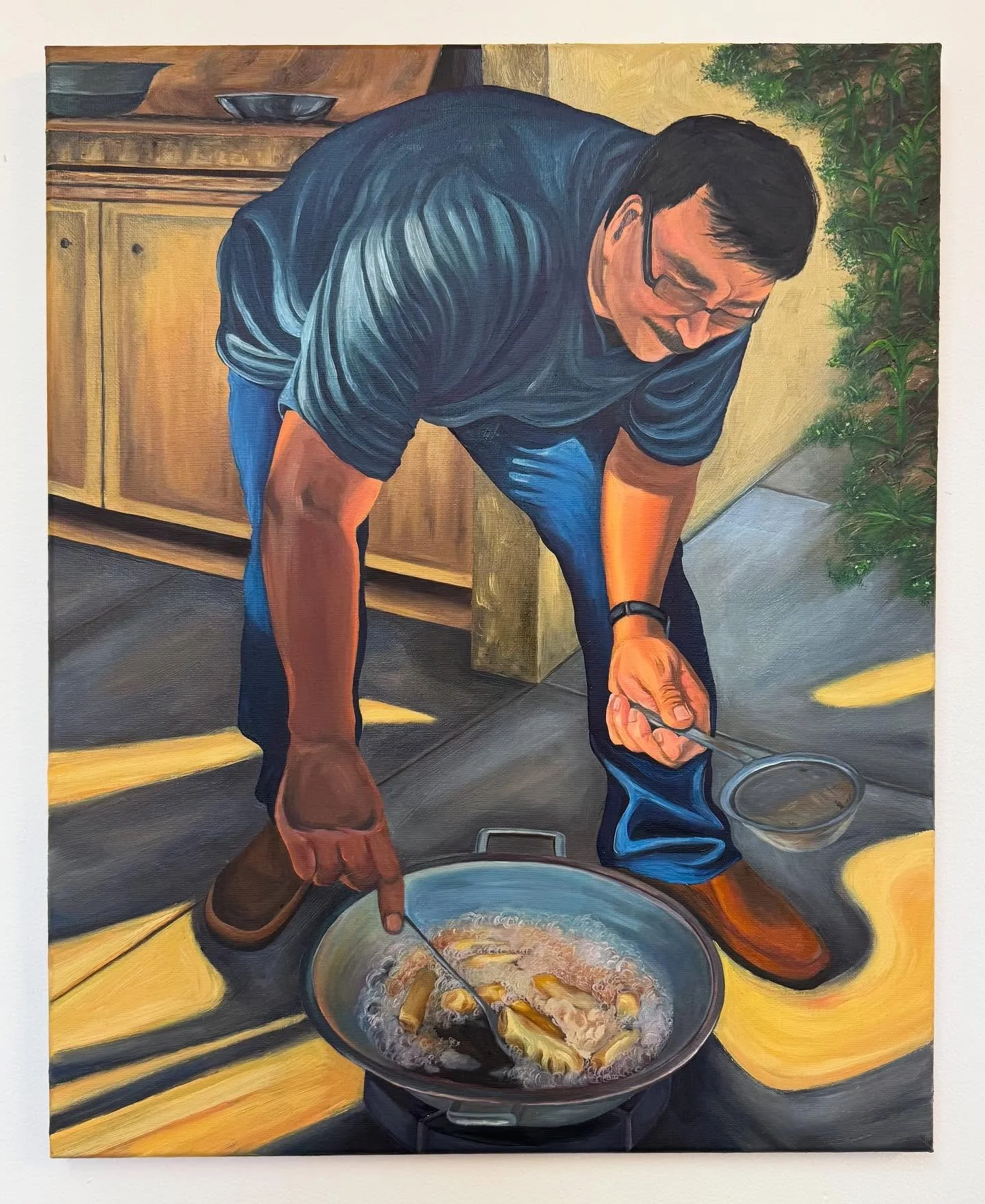 Thrilled to have this piece available in @rootdivision&rsquo;s Annual Art Auction 2025!
Bidding is live now through October 23rd. Check it out here:
https://cbo.io/app/public/bidapp/rootdivision/i/2556336

#160
Dad Frying Lumpia
Oil on canvas
20 x 16