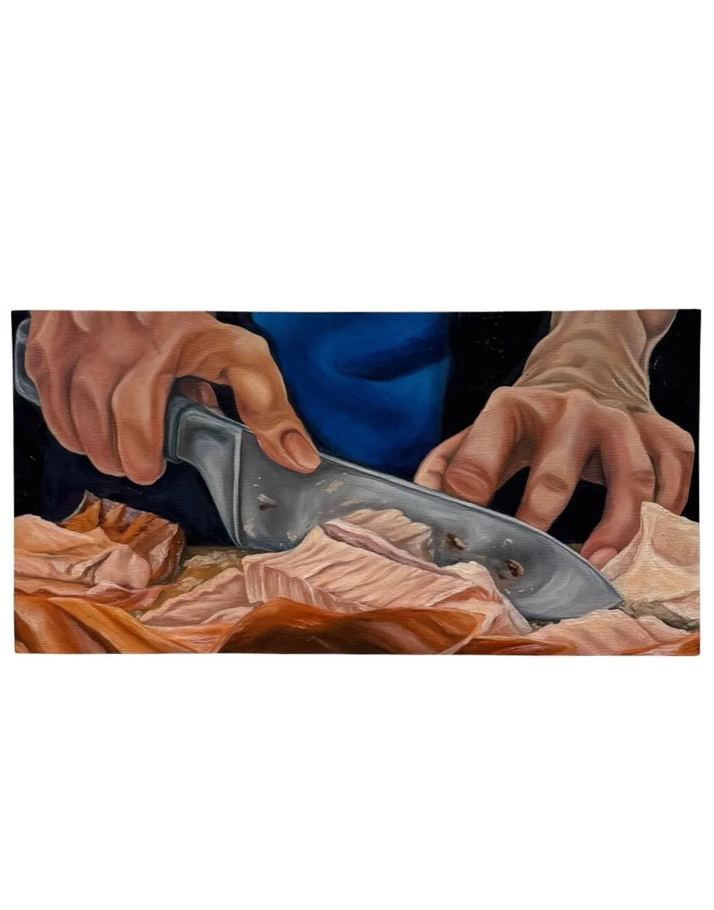 Grandma Serving Lechon
Oil on wood
6 x 12 in
2026 

This sweet little piece will be for sale during Flourish, @rootdivision &lsquo;s annual spring fundraiser. 

Lechon is essential for any big celebration. This full roasted pig requires time and effo