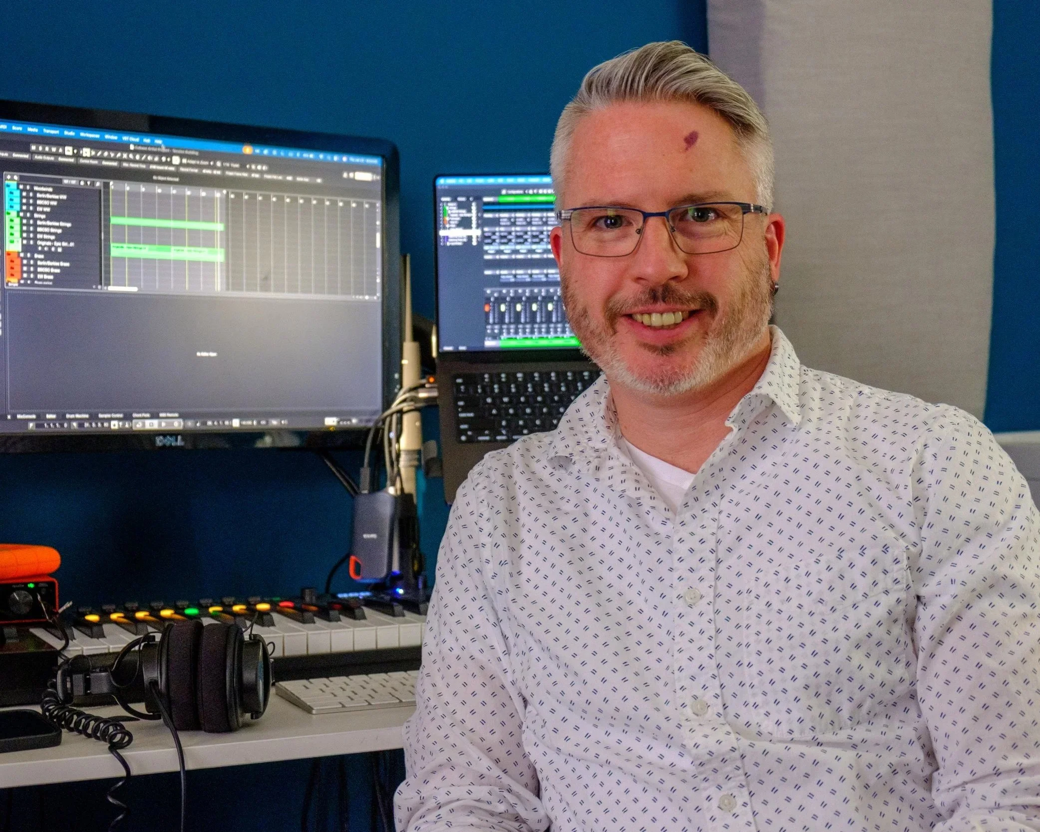 Photo of Steve Renard in his composing studio