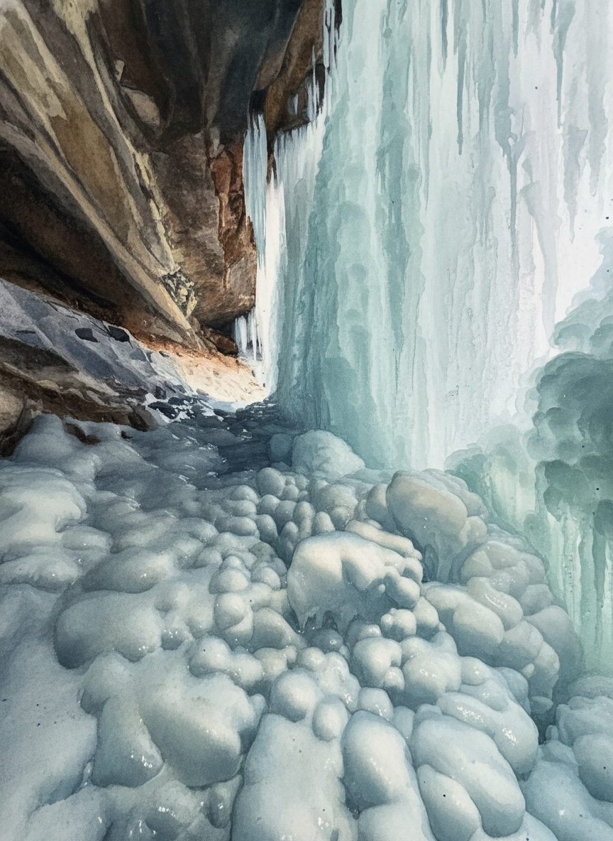 From behind a frozen waterfall somewhere in the midwest.