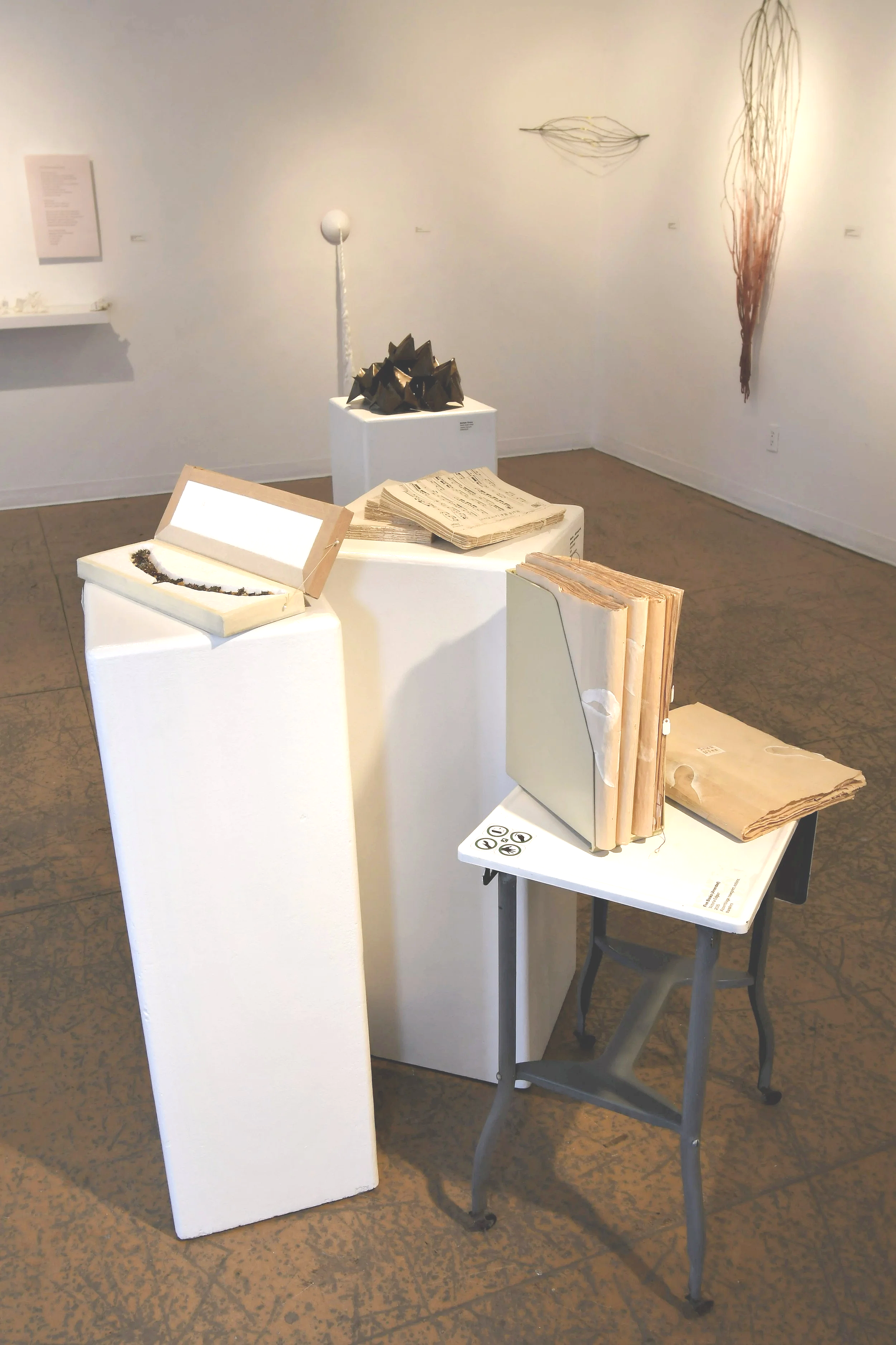 Artworks by Victoria Edgarr (foreground) and Jessie Demers (background).