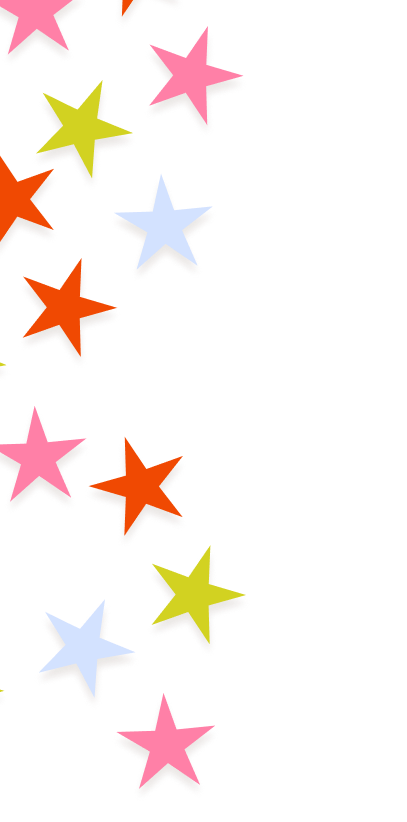 Colorful star-shaped confetti scattered on a white background.