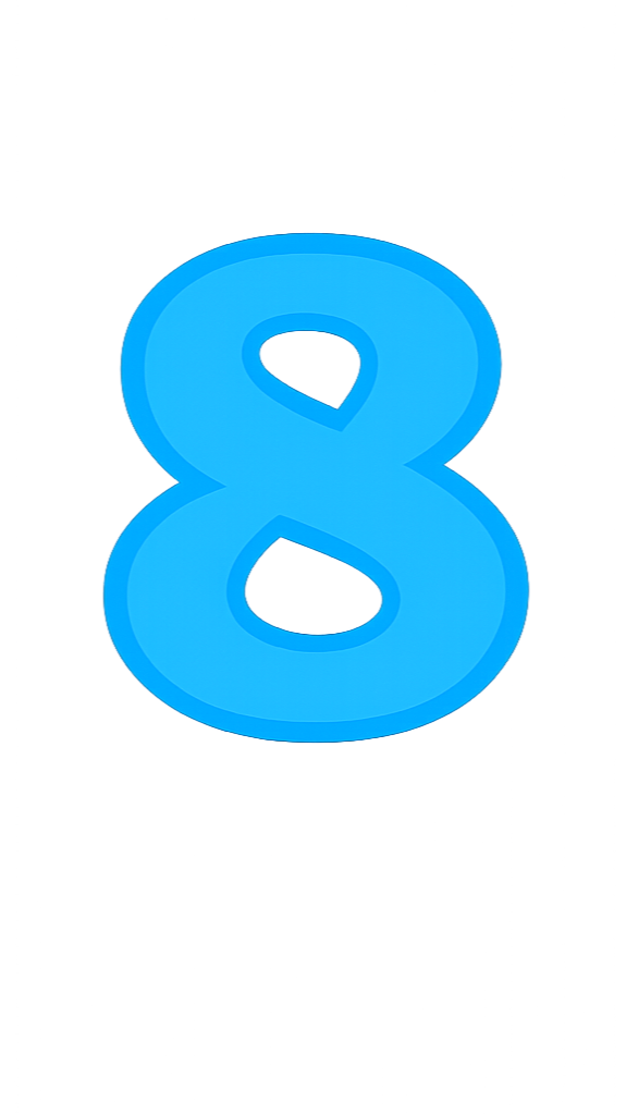 A large, blue, three-dimensional number 8 with shadow effects.