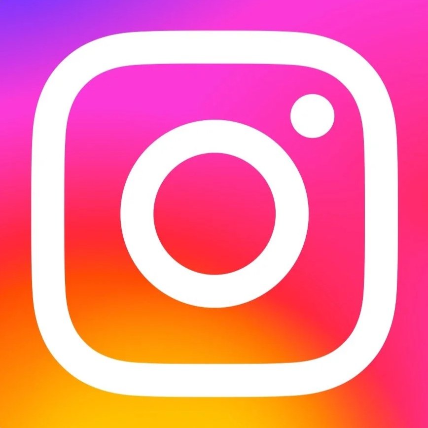Instagram logo with a pink, purple, orange gradient background