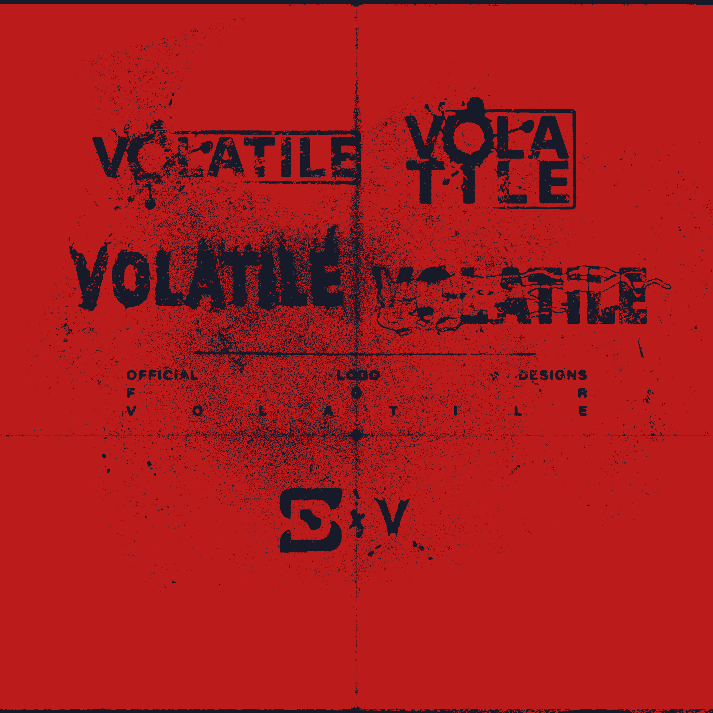 Red background with black text and graphic design elements, including distorted words and symbols.