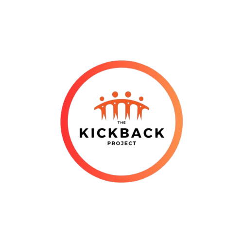 A logo with a red circle surrounding a stylized group of three people, with the words 'TICK BACK' beneath the image.