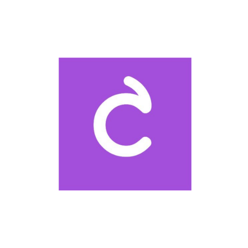 The image displays a purple square with a white 'C' inside, styled with a small curve at the top.