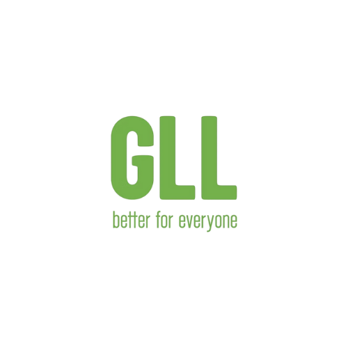 Green text on black background reading 'GLL better for everyone'.
