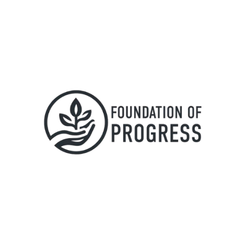 Logo of the Foundation of Progress featuring a hand holding a plant