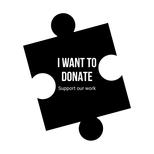 Black background with white text saying 'I WANT TO DONATE Support our work'.