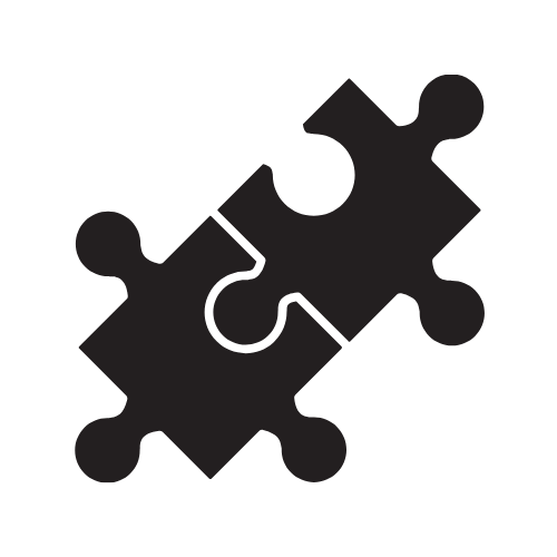 Silhouette of three interconnected puzzle pieces.