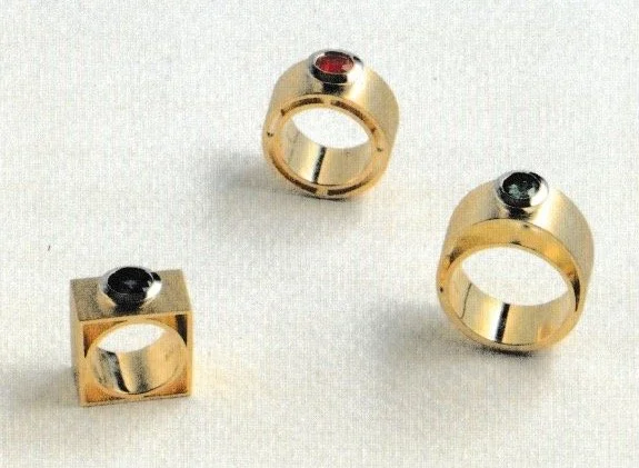 ‘She #7, #8, #9, 1997, 18k gold, diamod, ruby,emerald, blue sapphire, 30x80x10mm