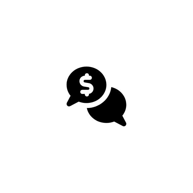 Two speech bubbles, one with a dollar sign, indicating financial or monetary conversation.