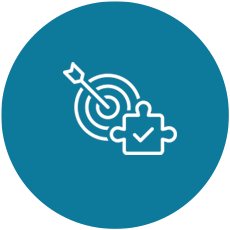 Icon of a target with an arrow and a puzzle piece with a check mark, representing goal achievement or problem solving.