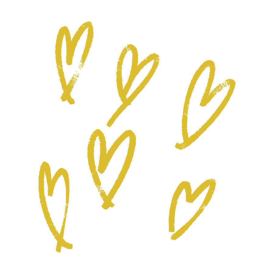 Multiple gold-colored hand-drawn hearts on a black background | Amy Wilder Studio - Brand Strategist + Web Design