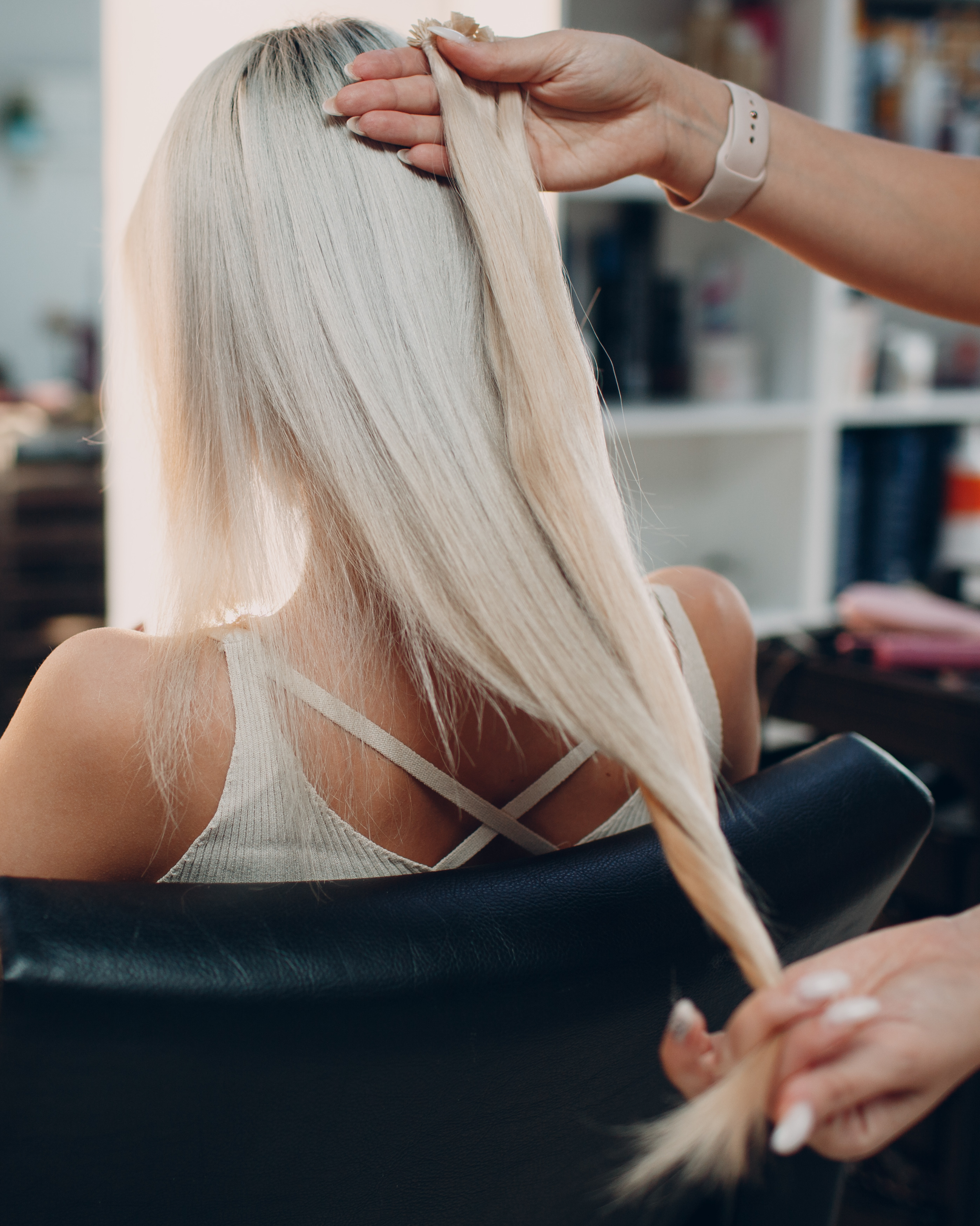 Salon customer with new long natural braids
