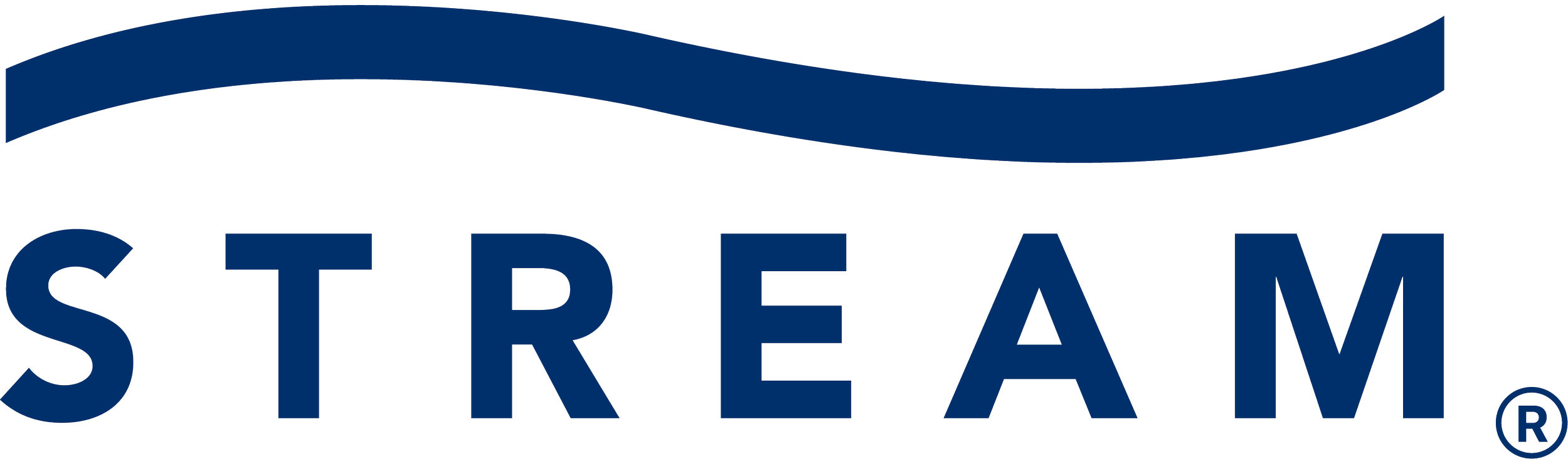 Partial logo with the word 'STREAM' in blue capital letters underneath a blue wave design.