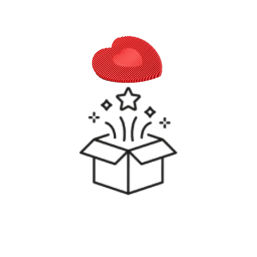 A graphic illustration of a box opening with stars and sparkles emerging, symbolizing surprise or excitement.