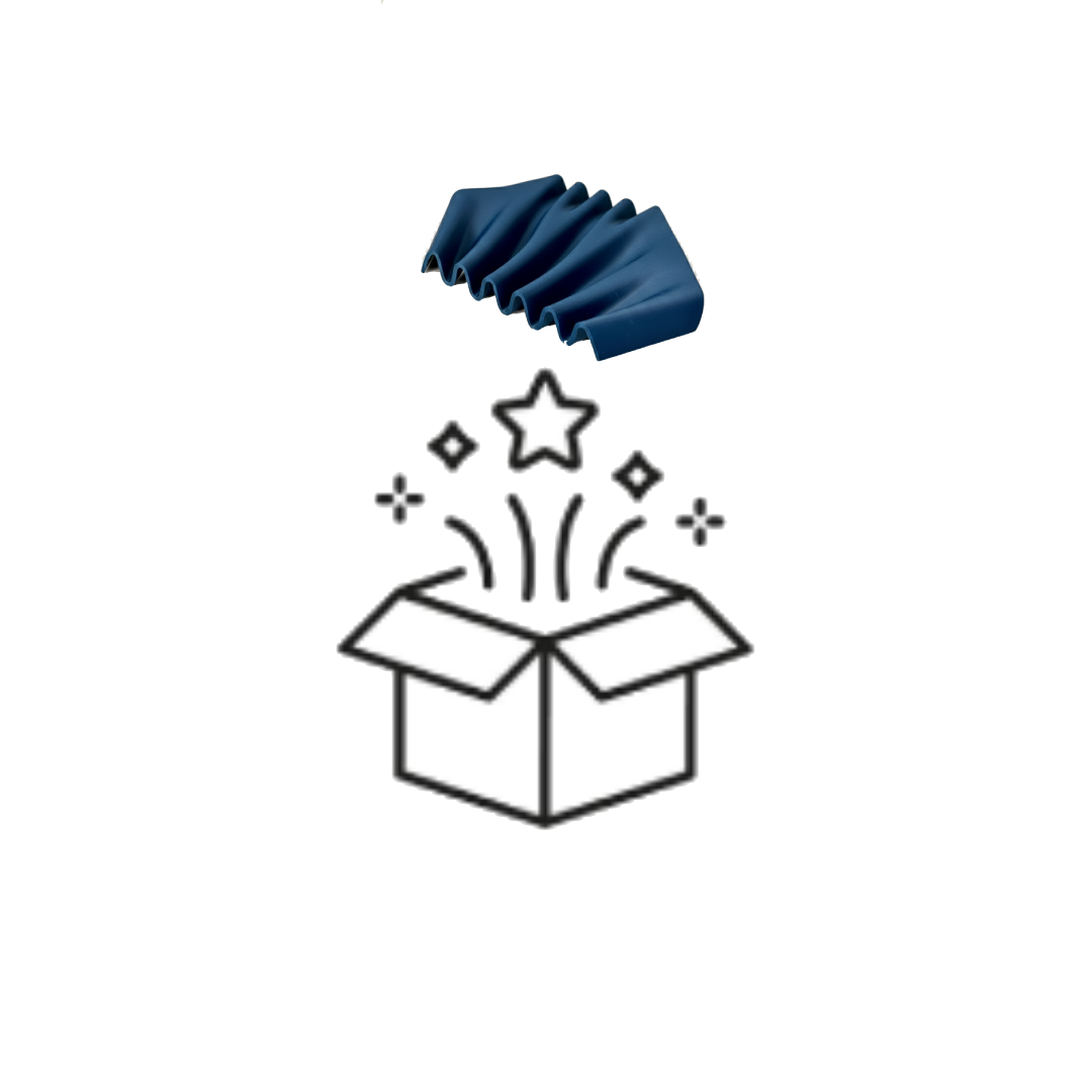 Digital illustration of a box with stars and sparkles coming out, with a blue accordion below the box.