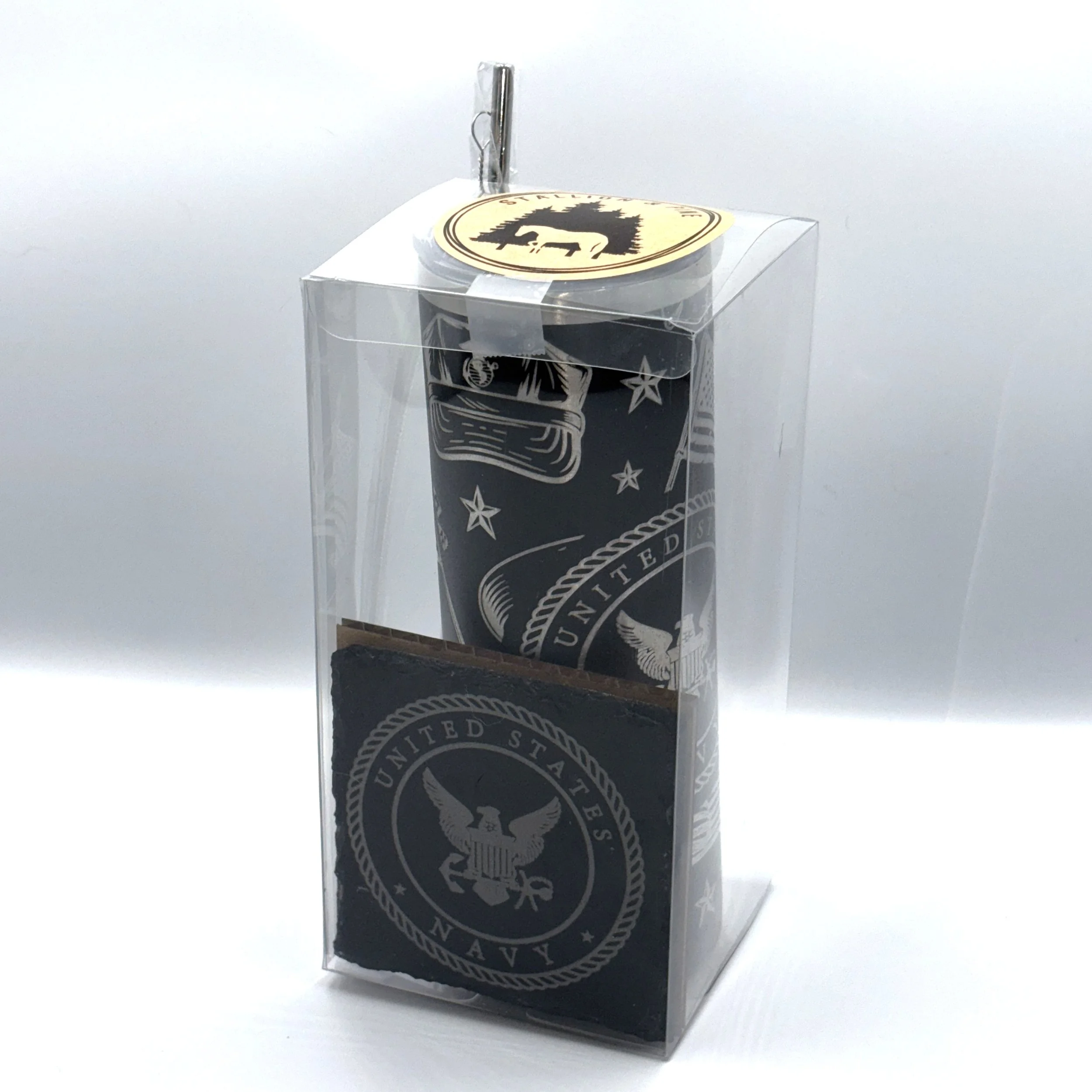 Navy Skinny Tumbler/Coaster Set