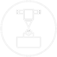A schematic of a laser engraving machine engraving into a piece of material.