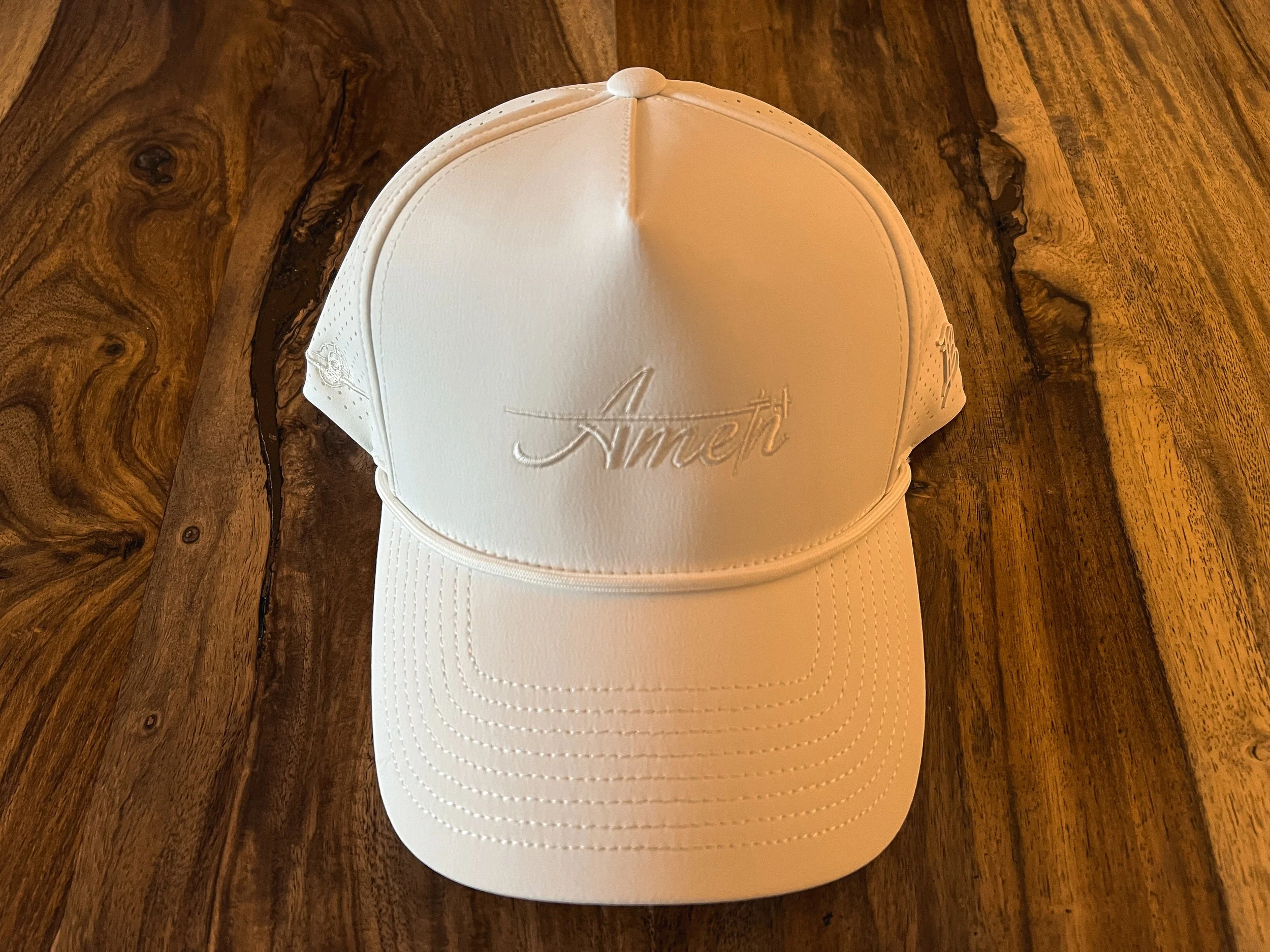 Curved Elite 5 Panel Rope Hat - White