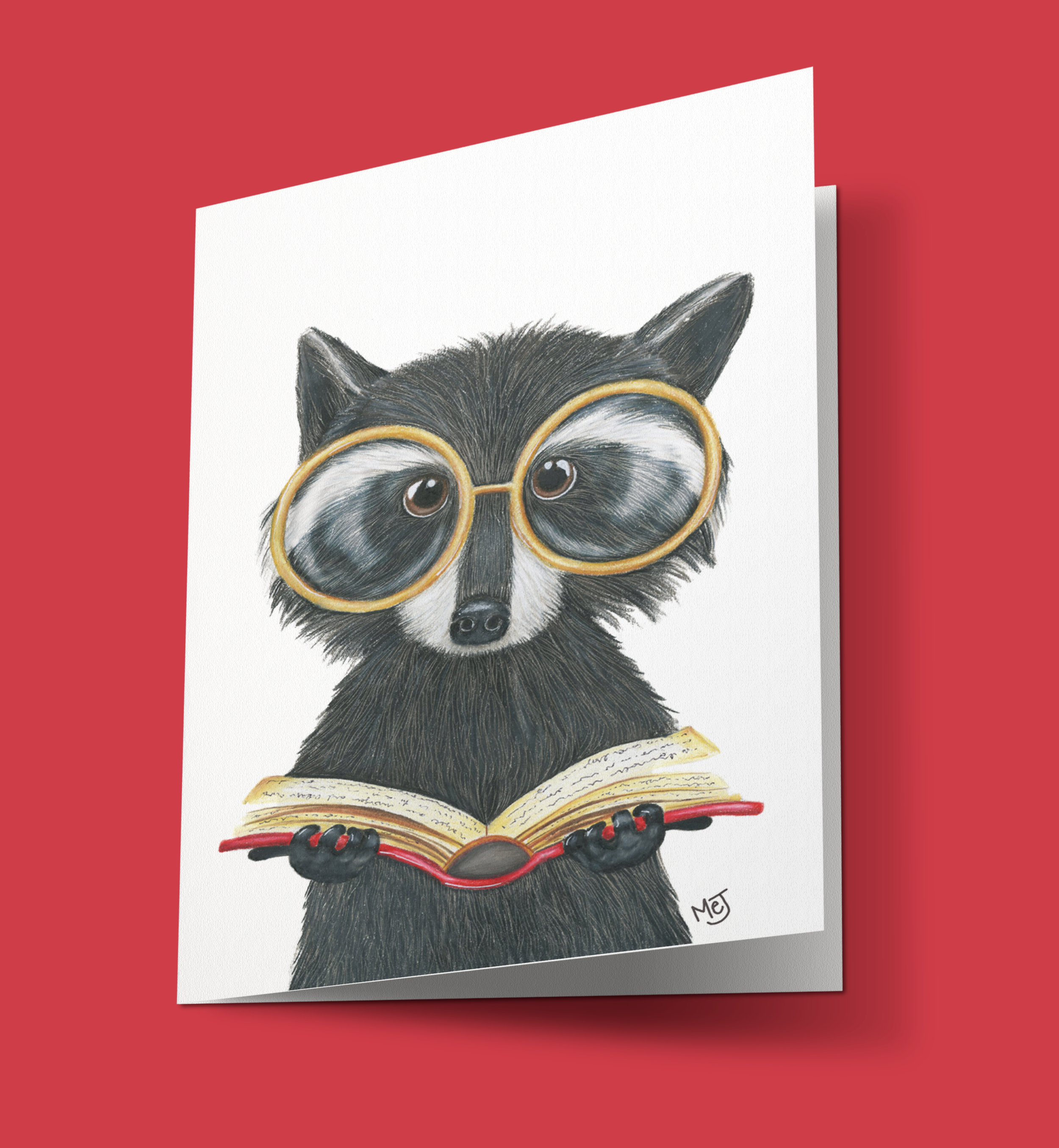 Reading Raccoon Greeting Card