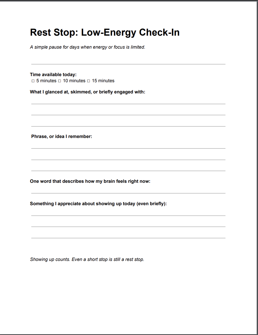 Low Energy Rest Stop!