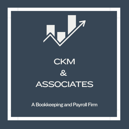 Logo for CKM & Associates, a bookkeeping and payroll firm, featuring an upward trending bar chart.