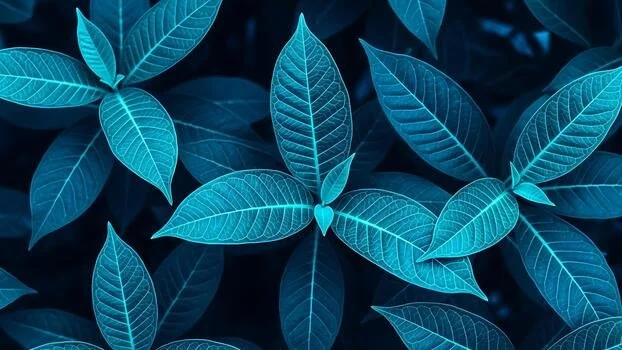 Close-up of blue-tinted leaves on a plant.
