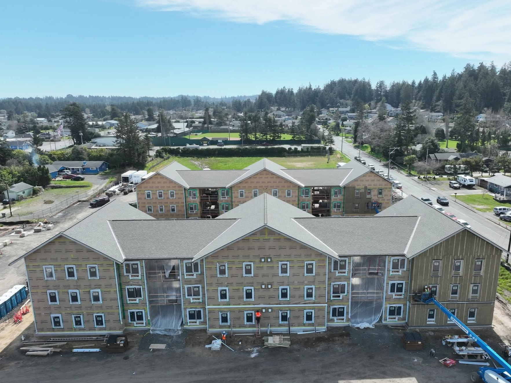 Aerial image of housing development under construction.